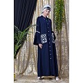 Front open embroidery abaya with Bell sleeves- Navy Blue